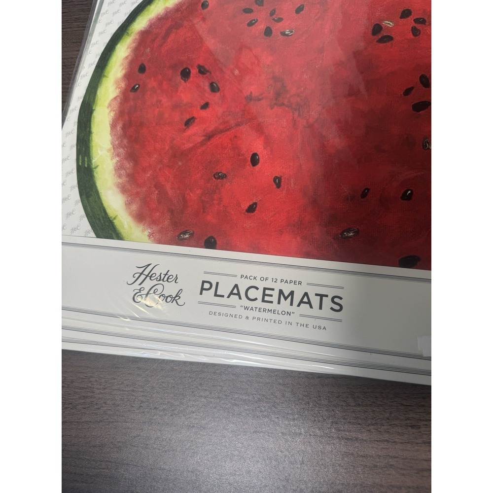 HESTER‎  AND COOK PLACEMATS SET OF 12 PAPER watermelon summer 16"X 16" NEW - Picture 4 of 4